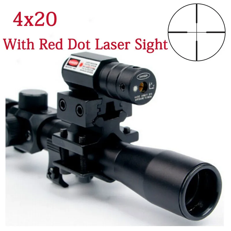 

4x20 Air Gun Rifle Optics Scope Tactical Riflescope with Red Dot Laser Sight and 11mm Rail Mounts for 22 Caliber Guns Hunting