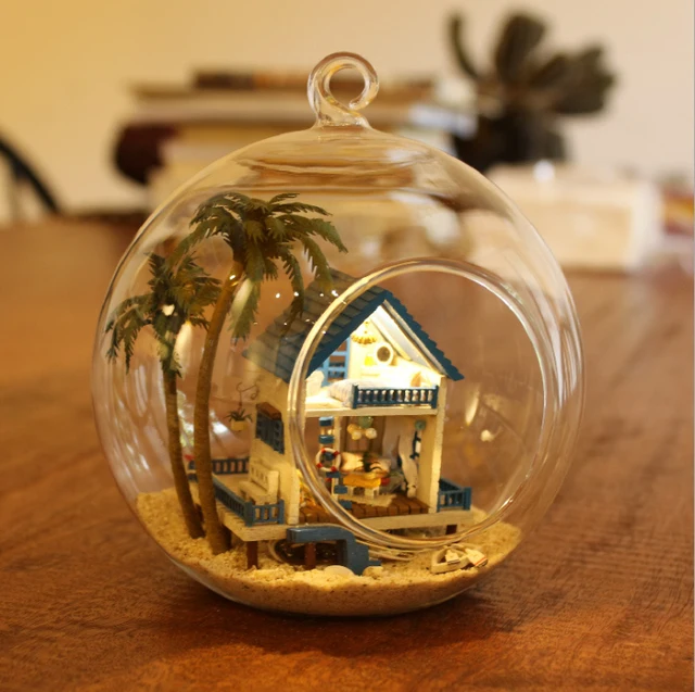 1473 19 De Réductionmaison De Poupée Modèle Kits Nouveau Bricolage Boule De Verre Avec Led Lumière En Bois Miniature Assemblage Dollhouse Jouet