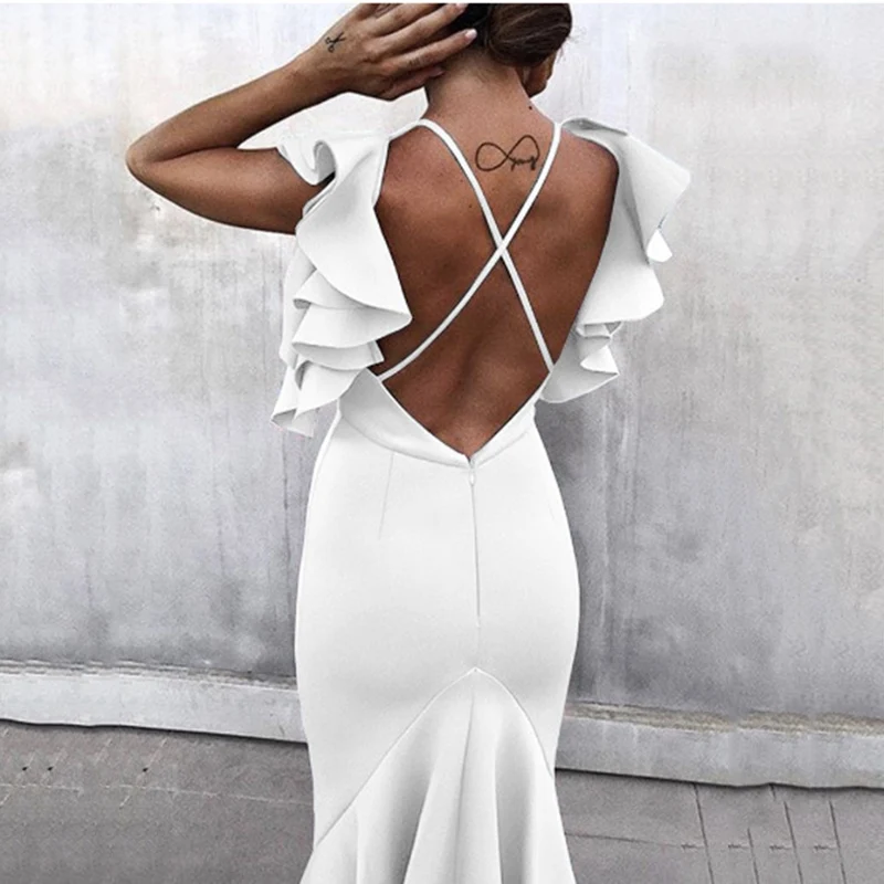 

Celebrity Party Dress Summer Women Dress Vestidos Verano White Butterfly Sleeveless Backless Mermaid Pencil Dresses