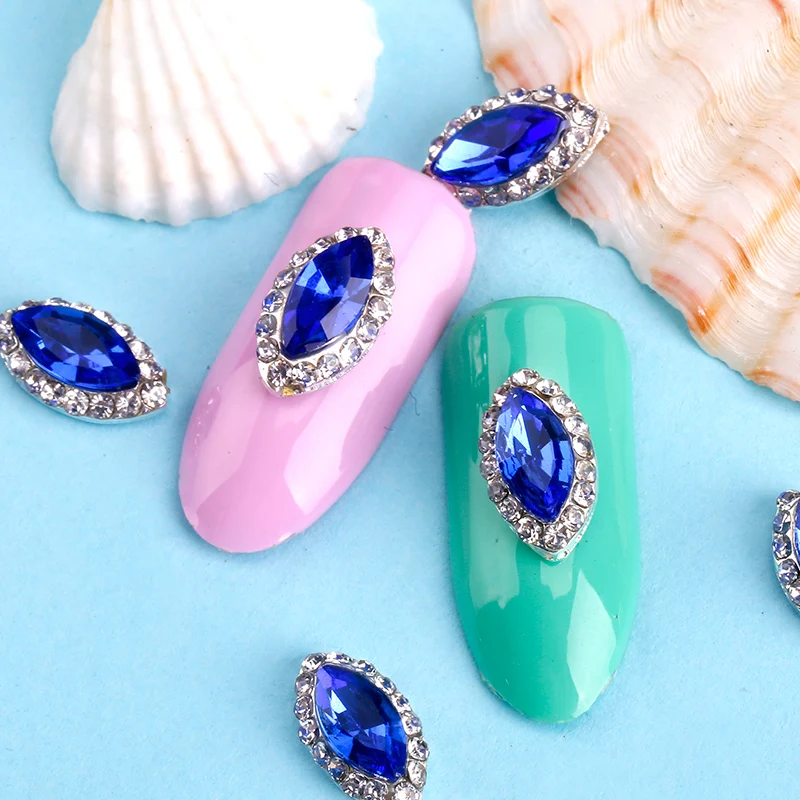 

Blueness 10Pcs 3D Blue Rhinestones Nail Jewels Marquise Nail Art Colorful Alloy Glitter Gel Tips DIY Nail Decorations