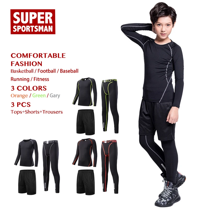 

Kids Boy Running Tracksuit Sport Gym Clothing Men Fitness Tights Children Basketball Compression Set Training Jogging Suits 2pcs