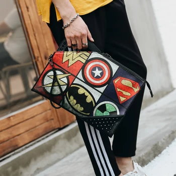 2020 Men’s rivets handbag Cartoon prints clutch Bag street fashion leisure bag Free Shipping