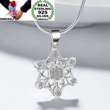 

OMHXZJ Wholesale Personality Fashion OL Woman Girl Gift Snowflake White Amethyst AAA Zircon 925 Sterling Silver Necklace NC22
