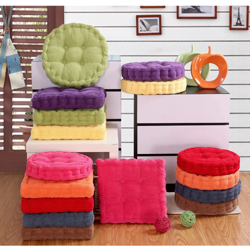

1pc 36*38cm High Quality Thicker Soft Washable Cotton Colorful Home Decor Floor Mat Round Shape Plaid Chair Pad Seat Cushion