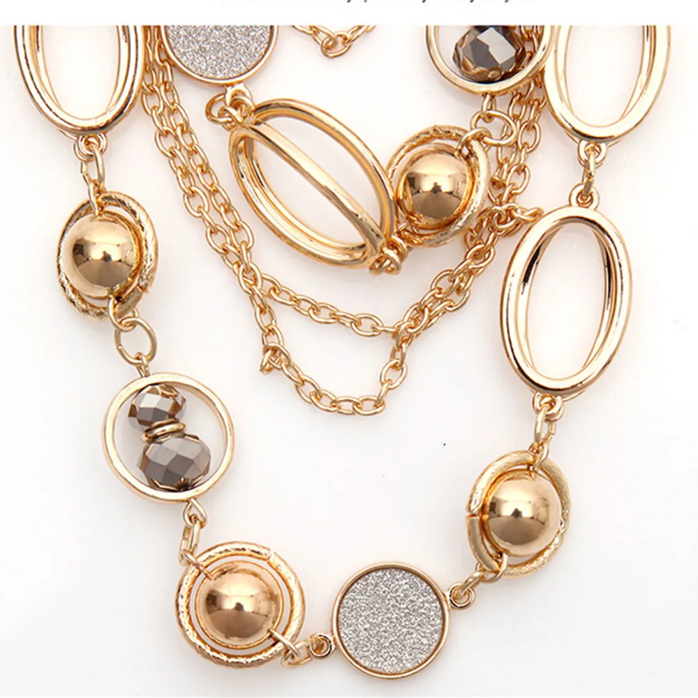 Heeda Новое Элегантное многослойное ожерелье с кристаллами и бусинами, женские вечерние аксессуары, высококачественная металлическая золотая цепочка для свитера