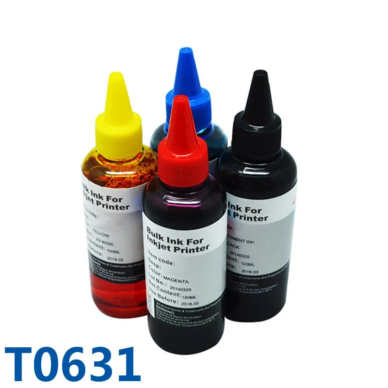 4 цвета X100ml T0631 высококачественные чернила для струйного принтера заправка чернил Набор для Epson Stylus C67/C87/CX3700/CX4100/CX4700 СНПЧ и объемные чернила