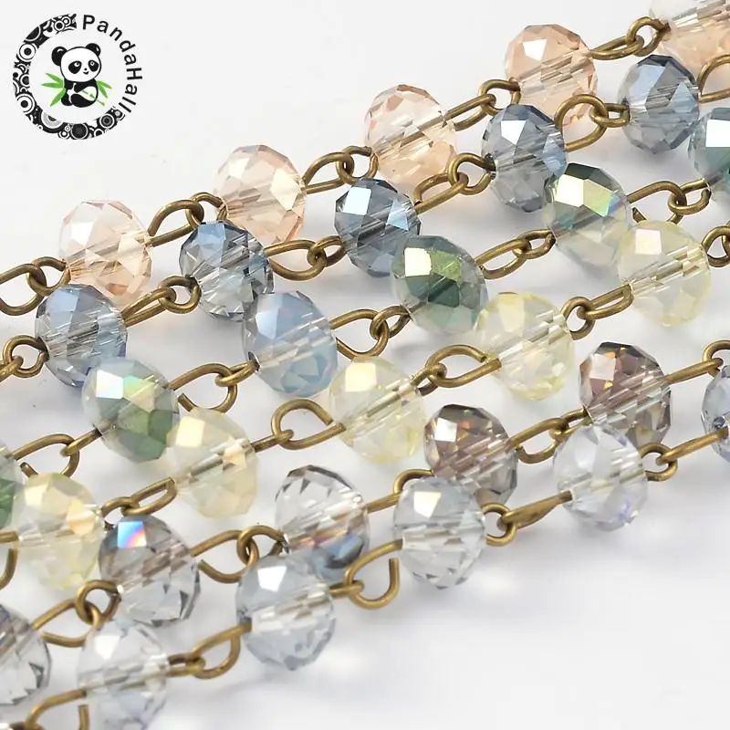 39.4&quot 8x5mm Handmade Electroplate Glass Faceted Abacus Beads Chains Antique Bronze Eyepin Necklace Bracelet Making Plated | Украшения и