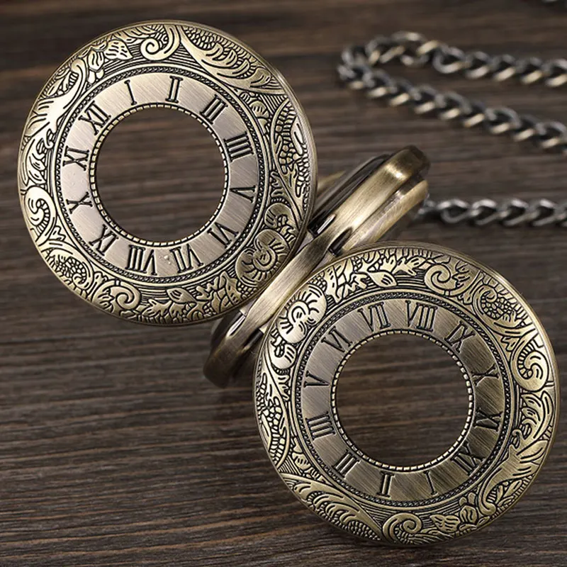 Anitque двусторонний Холлоу ручной ветер ретро карманные часы механические Для мужчин римскими цифрами скелет брелок руки часы для Для женщин