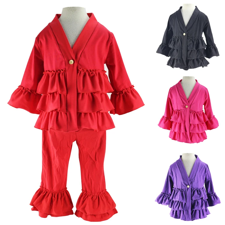 

Wholesale Solid Color Cute Top Ruffled Cardigan Toddler Baby Girls Shirts Knitted Ruffle Kids Jackets Outwear & Coats
