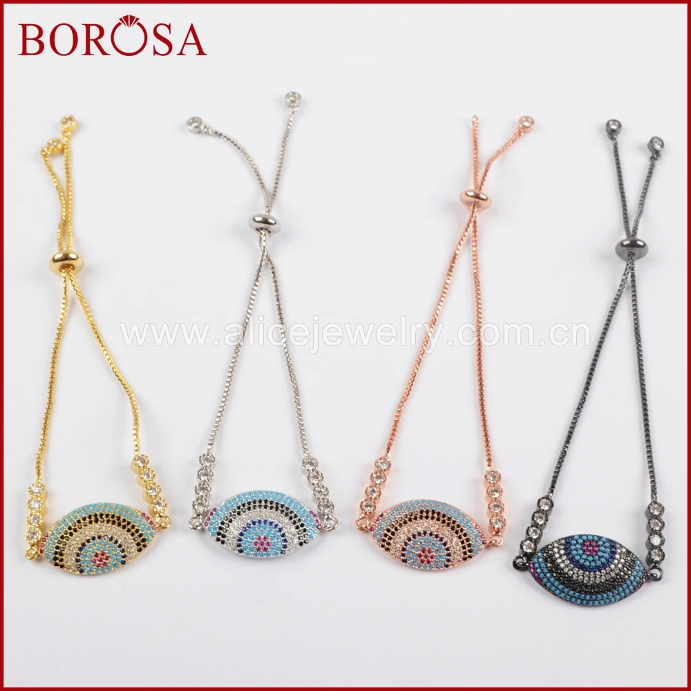 

BOROSA Fashion Evil Eye Charm Bracelet,CZ Micro Pave Rainbow Zircons Eye Connector Box Chain Bracelet for Women Jewelry WX649