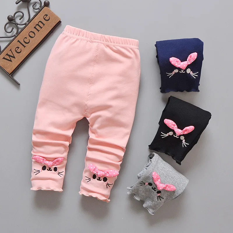 

Spring New Korean Baby Pants Girls Pants Cotton Cartoon Leggings Bow Fashion Lace Leggings 0-3 Years Female Kids Pants