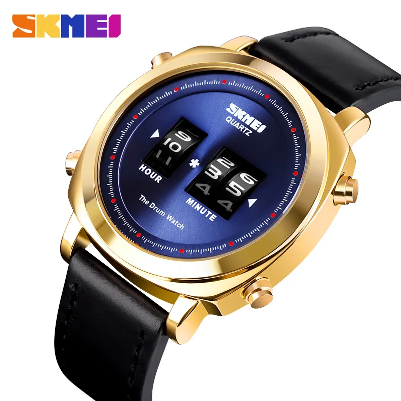 SKMEI Модные кварцевые часы мужские простые деловые креативные наручные часы 3 бар водонепроницаемый кожаный ремешок кварцевые часы Montre Homme