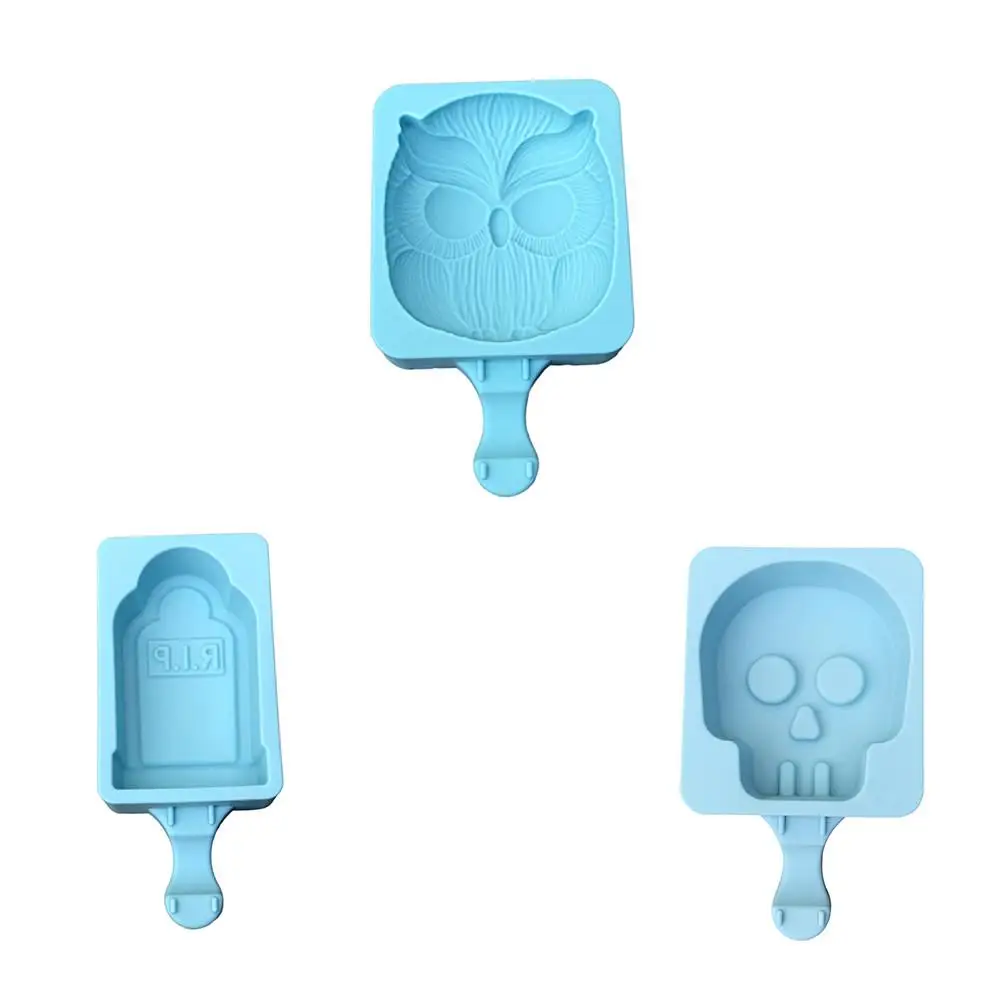 

Silicone Ice Cream Mould Halloween Ghost Head Tombstone Owl Shaped Cartoon Ice Sucker Moulds Cold Drink Molds