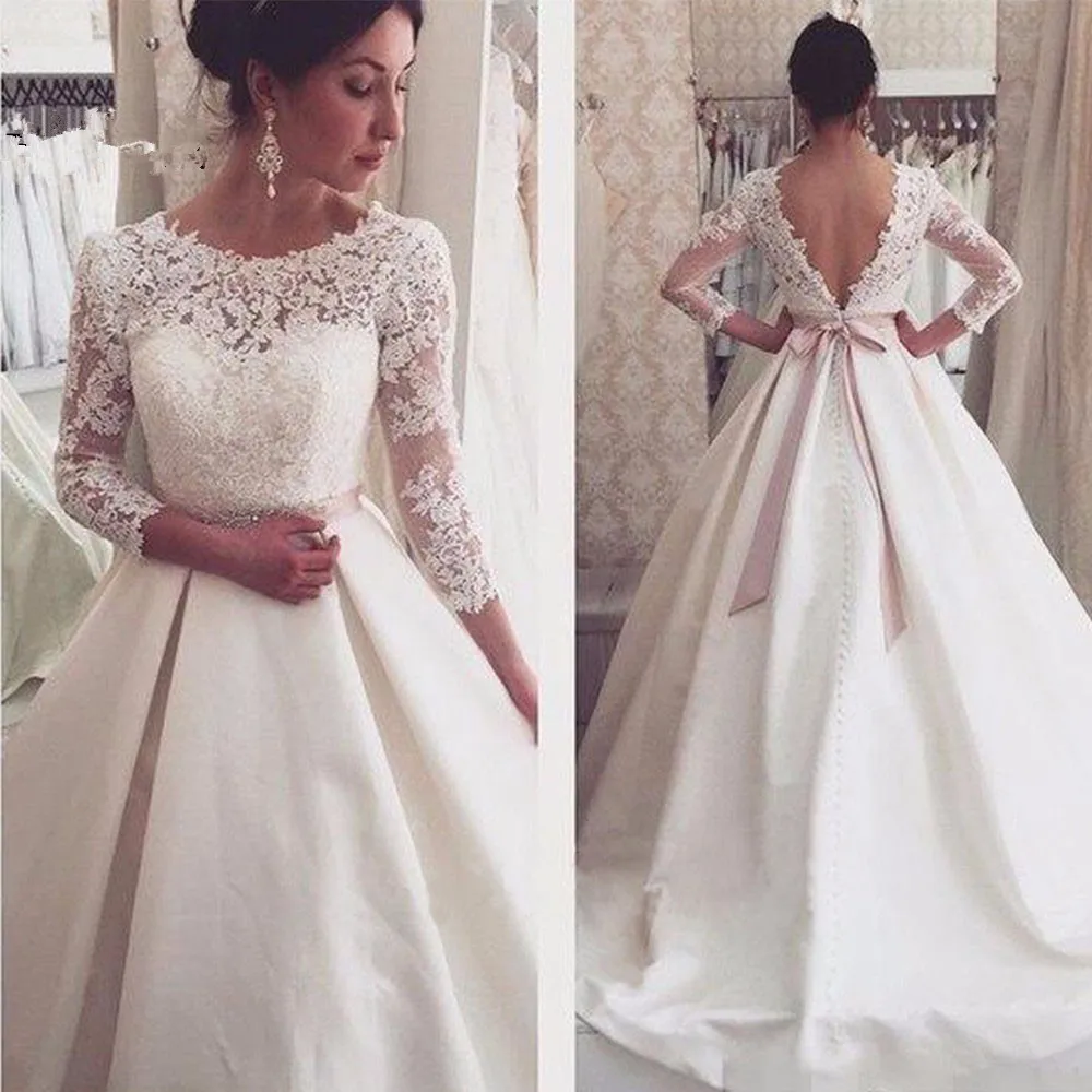 Свадебные платья Vestido De Noiva свадебные трапециевидной формы с рукавами 3/4 и