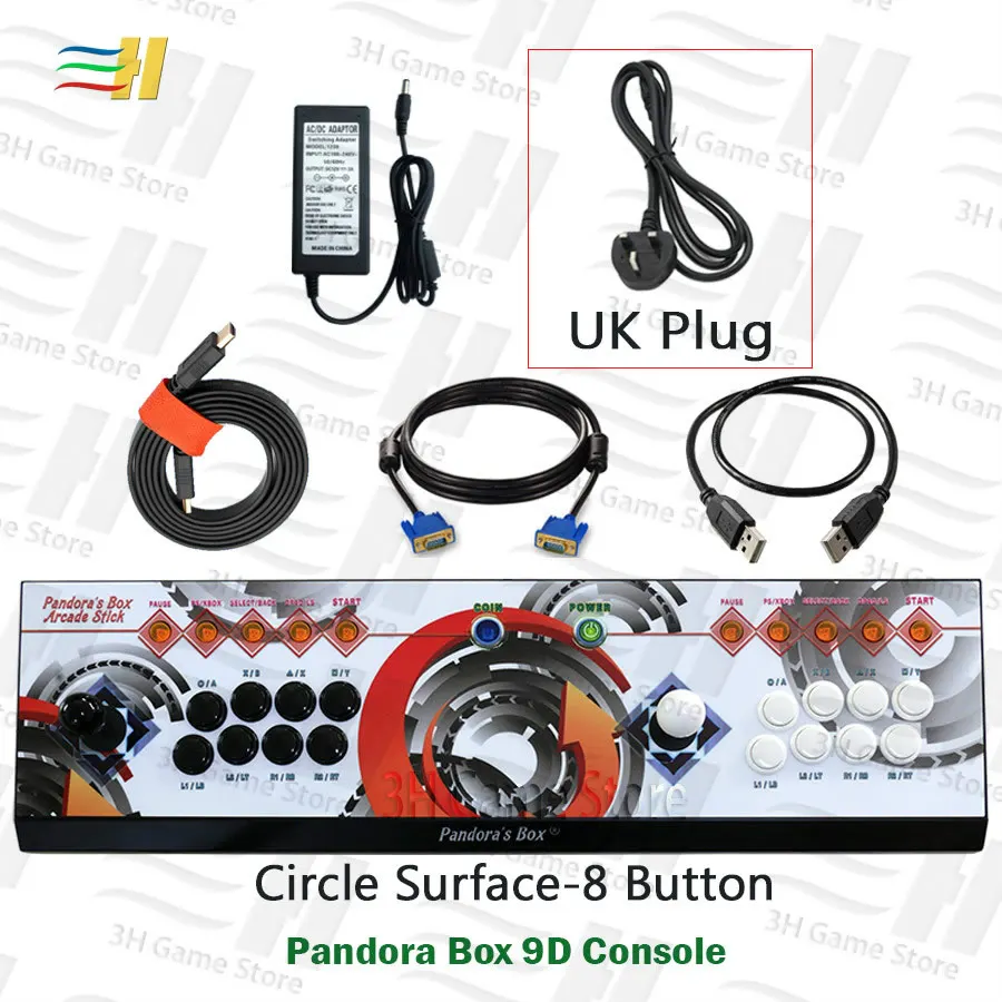 9d 8button circle UK Pandora box 9d 2500 В 1 8 кнопочная консоль аркадная игра maichine контроллер 2 игрока джойстик usb подключение 3P 4P геймпад 3d - Цвет: 9d 8button circle UK