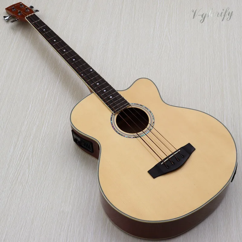 

small problem factory made 4 string acoustic bass guitar with electro