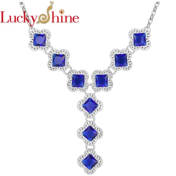 

Luckyshine Fashion Vintage Square Kyanite Silver Plated Wedding Chain Necklaces Russia USA Pendants Necklaces