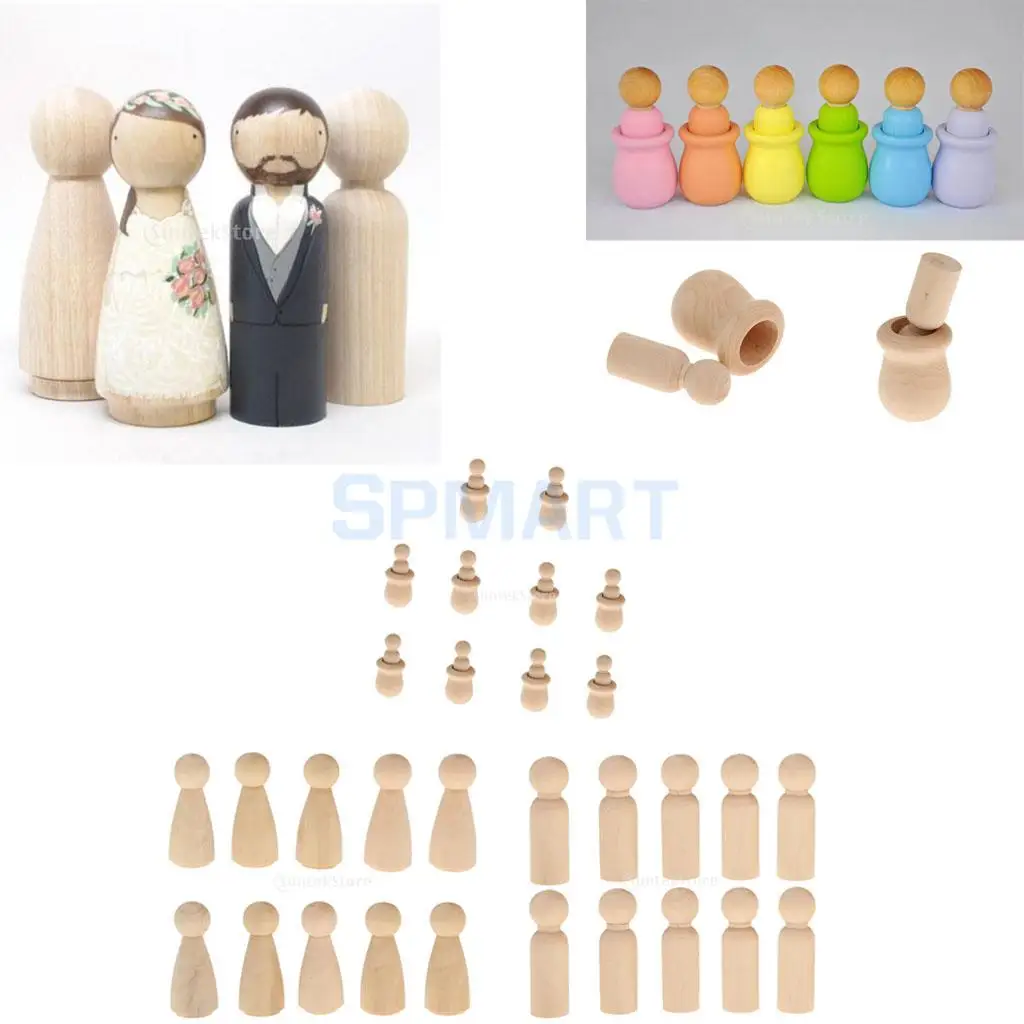 Wooden Peg People Family Bride Groom Nesting Dolls Birthday Cake Party Famiy Activity DIY Craft Toys Children Friends Gift