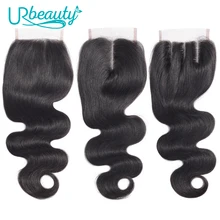 Объемная волна 4*4 Кружева Закрытие человеческие волосы UR красота натуральный цвет бразильские не Реми волосы бесплатно/средний/три части закрытие