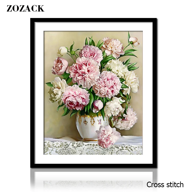 

Needlework,Flowers,DIY DMC Peony Vase painting pattern on the fabric Cross stitch,Sets For Embroidery kits chinese Cross-Stitch