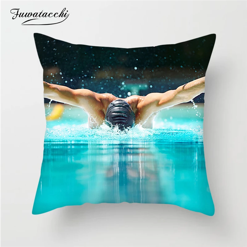 

Fuwatacchi Swimming Game Cushion Cover Breaststrock Printed Pillow Cover For Home Sofa Decoration Houseware Square Pillowcases