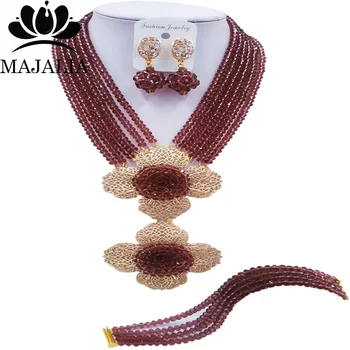 

Majalia Classic Nigerian Wedding African Jewelery Set Dark purple Crystal Necklace Bride Jewelry Set Free Shipping 6CL010