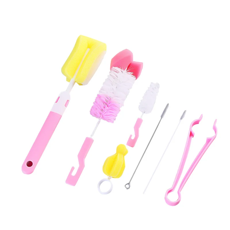 7 pcs/set Sponge Plastic Bottle Brushes Cleaner Bottle Clamp Nipple Clip Glass Milk Bottle Cleaning