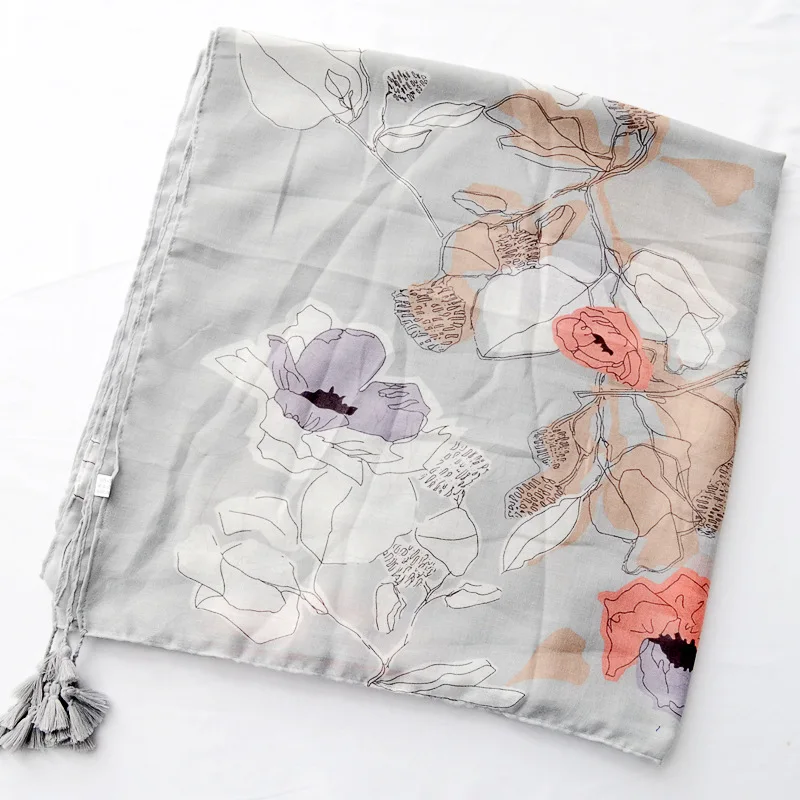 

2019 Women Floral Pattern Cotton Tassel Scarf 10pcs/lot