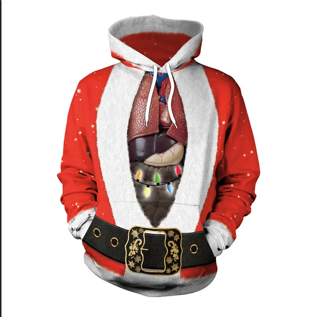 Santa Claus Cosplay Hoodie Sweatshirts Men Women 2018 Funny 3D Fake Two