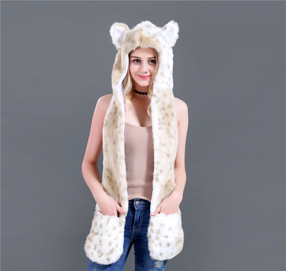  New Autumn And Winte Winter Faux Straw Women Hat Cap Fashion Cartoon 14 Animal Types Hats For Women Scarf Gloves HC64 (15)