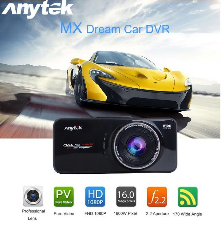 Автомобильный видеорегистратор Anytek 10 шт. 100% оригинал 2 7 дюйма TFT Full HD 1080P AT66A Novatek