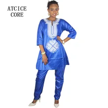 Африканские платья для женщин, мягкий материал, вышивка, дизайнерское платье, топ и брюки, два предмета вместе LB069