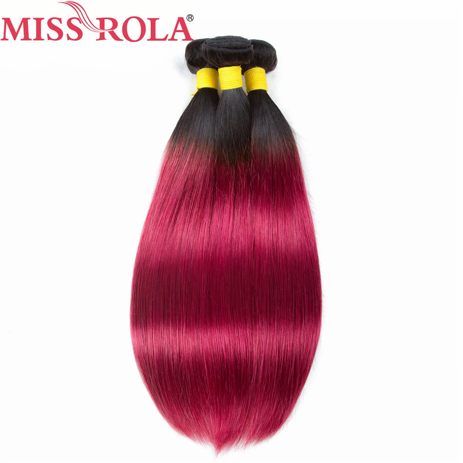 Miss Rola Hair Pre-colored Ombre 3 Bundles T1B/Red Color Human Brazilian Hair Weaving Non-remy Hair Extensions Straight Haare