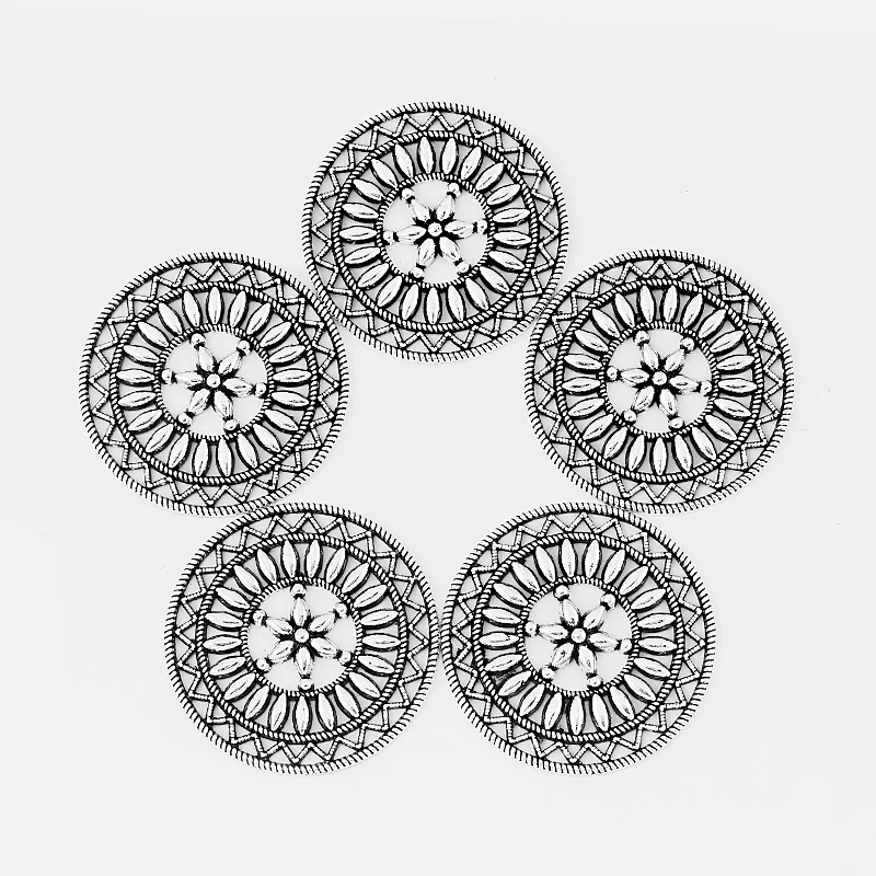 10PCS Large Hollow Open Round Filigree Flower Charms Pendants for Finding Necklace Earrings Jewelry