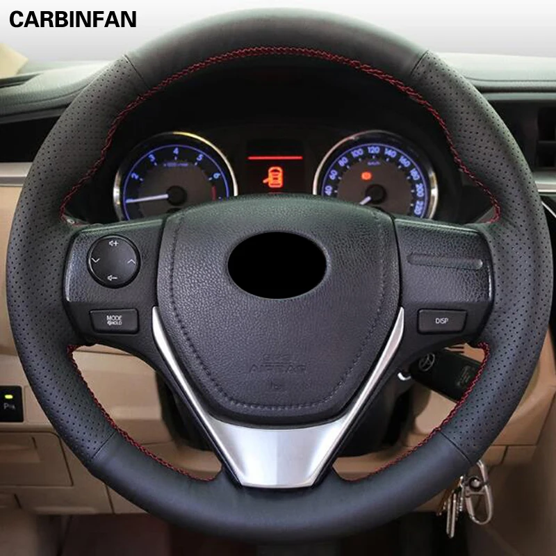 Black Genuine leather Hand stitched Steering Wheel Cover Suede for Toyota RAV4 2013 2016 Corolla