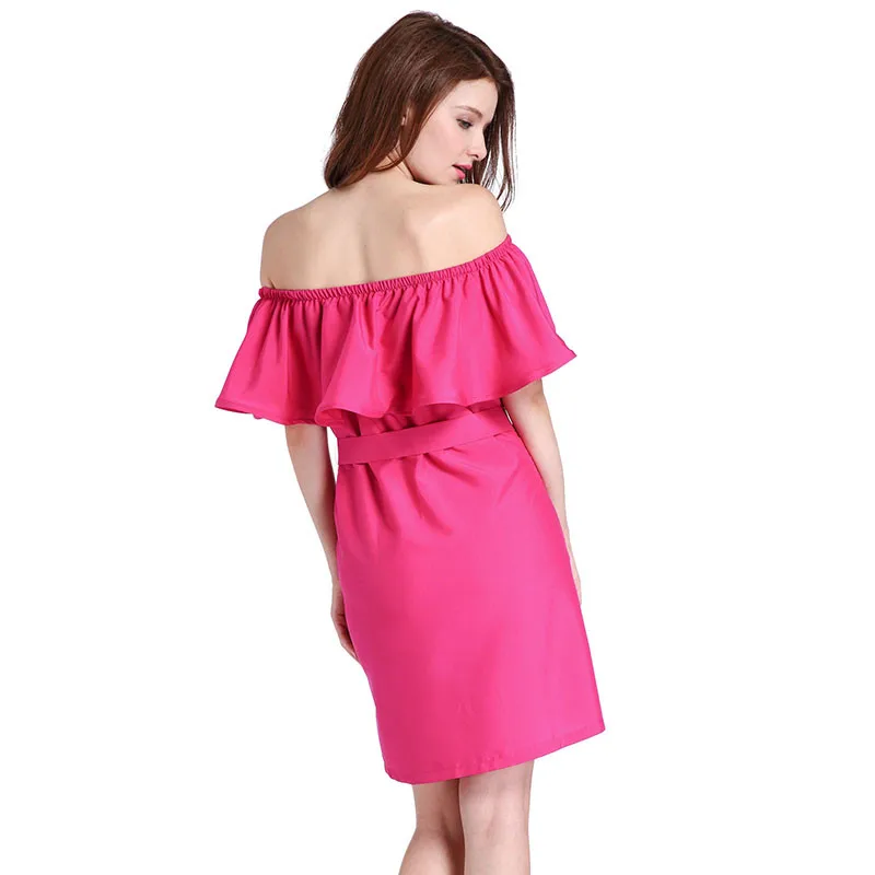 Ahamgen Ruffles Slash Neck Women Dress Summer Style Off Shoulder Sexy Dresses Vestidos White Tube Beach Dress Cotton05