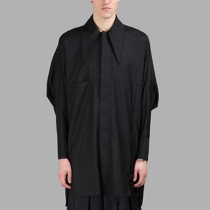 

Customized Black Big Tip-collar Independent Original Design Brand Loose Medium-length Shoulder-Dropping Young Long-sleeved Shirt