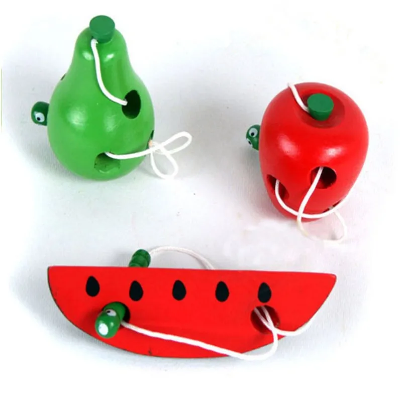 

New Montessori Toys Fun Wooden Toy Worm Eat Fruit Apple pear cheese Early Learning Teaching Aid Baby Kids Educational Toy Gifts