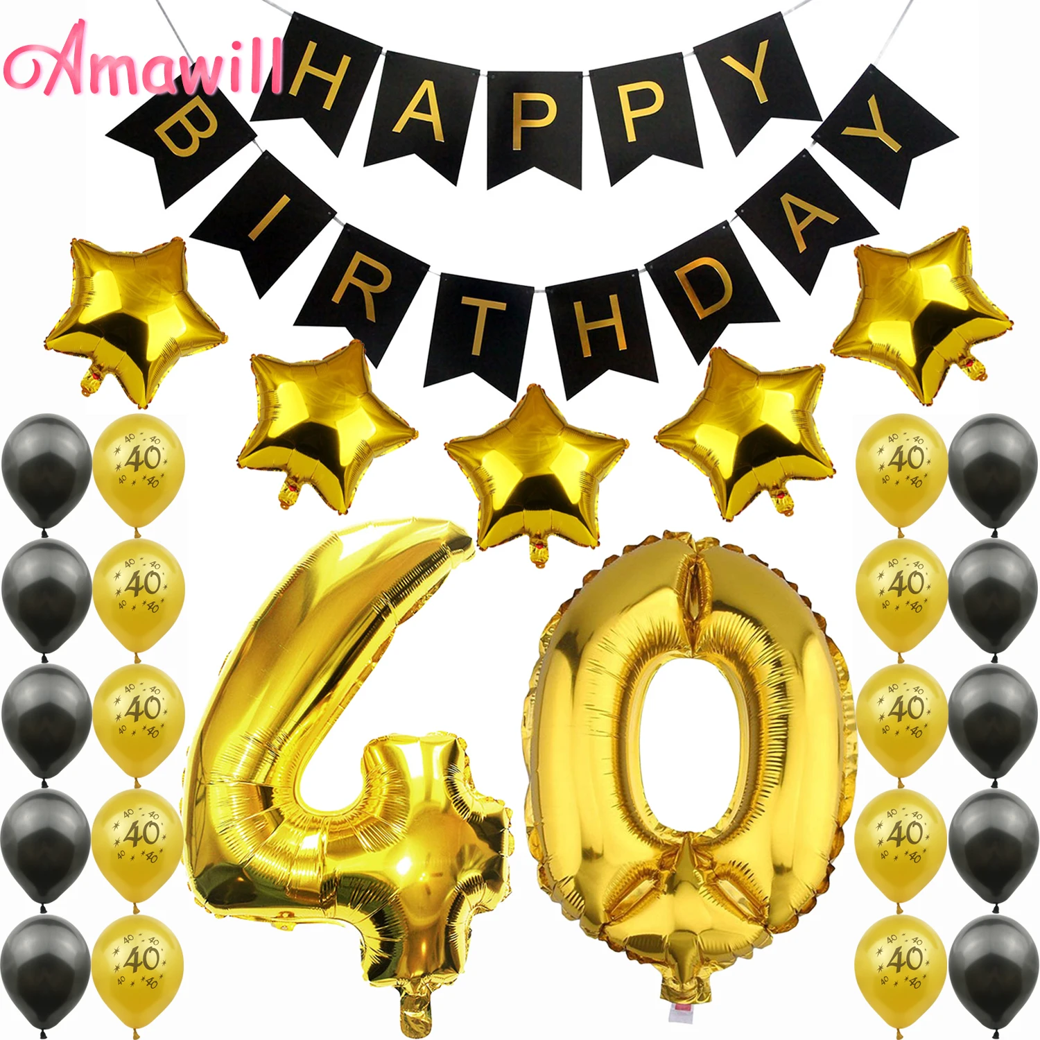Фотофон Amawill с надписью Happy Birthday 40 лет|supply kit|supplies party |