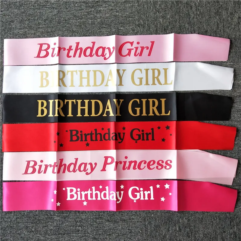 Birthday Girl Sash Glitter Satin Happy Birthday Party Accessory Decoration Princess Ribbons Sash Shoulder Strap Party Gifts