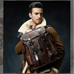Роскошный мужской рюкзак из коровьей кожи сумка темно-коричневый простой Военный стиль дорожная сумка большой емкости ретро