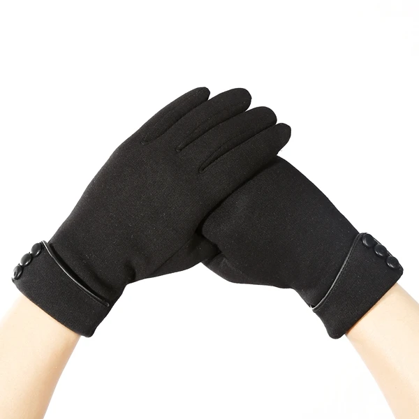 Женские зимние перчатки на запястье с кнопками, перчатки с сенсорным экраном, женские элегантные теплые хлопковые перчатки luva ciclismo, женские перчатки для вождения eldiven - Цвет: Black
