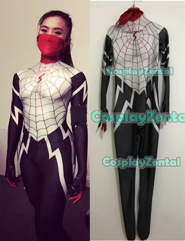 

2018 3D Print Silk Spider Costume Girl Superhero Silk Cindy Moon Spider Spandex Zentai Suit Fullbody Spiderman Catsuit