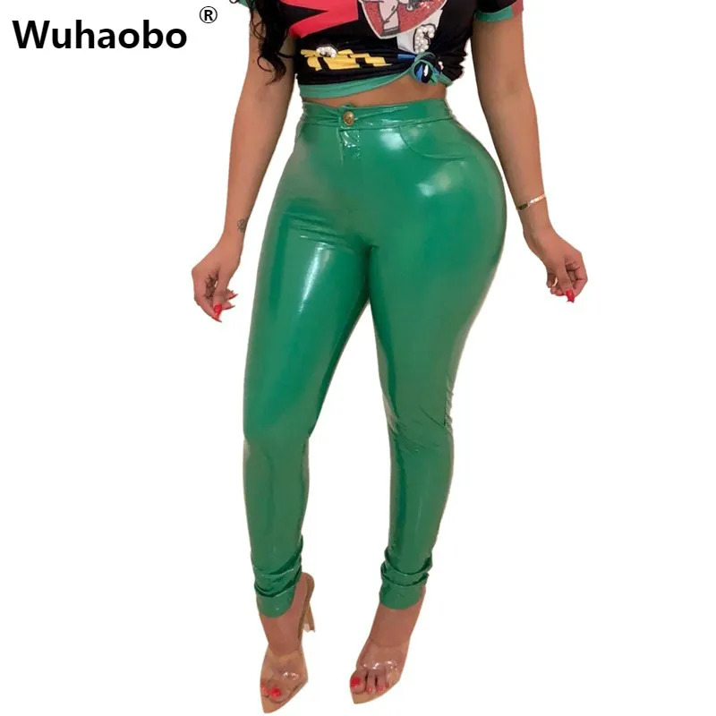 

Wuhaobo S-3XL Warm Fleece Thicken PU Leather Pants Solid Highly Stretchy Mid Waist Comfortable Pencil Pants Women Trousers