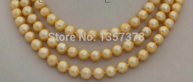 

FREE SHIPPING>>>@@> N594 longest 50" Genuine Natural 10mm Golden Round pearl Necklace -Bride jewelry free shipping