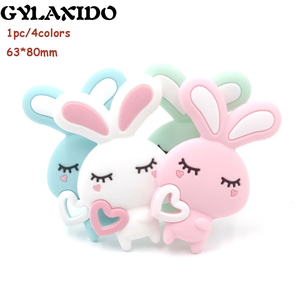 

1Pc Perle Silicone Teether Rabbit Shape DIY Teething Necklace Charms Tiny Baby Teeth Teethers Toys Bunny Mordedor Silicona Bebe