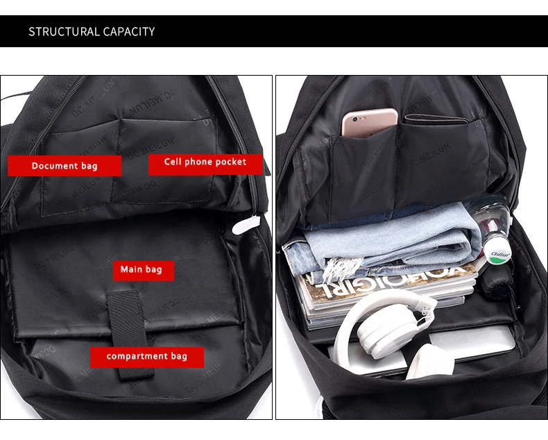 DC. MeiLun Модный водонепроницаемый рюкзак со светящимся рисунком на тему аниме USB зарядка Рюкзак для ноутбука для подростков мальчиков и девочек школьная сумка