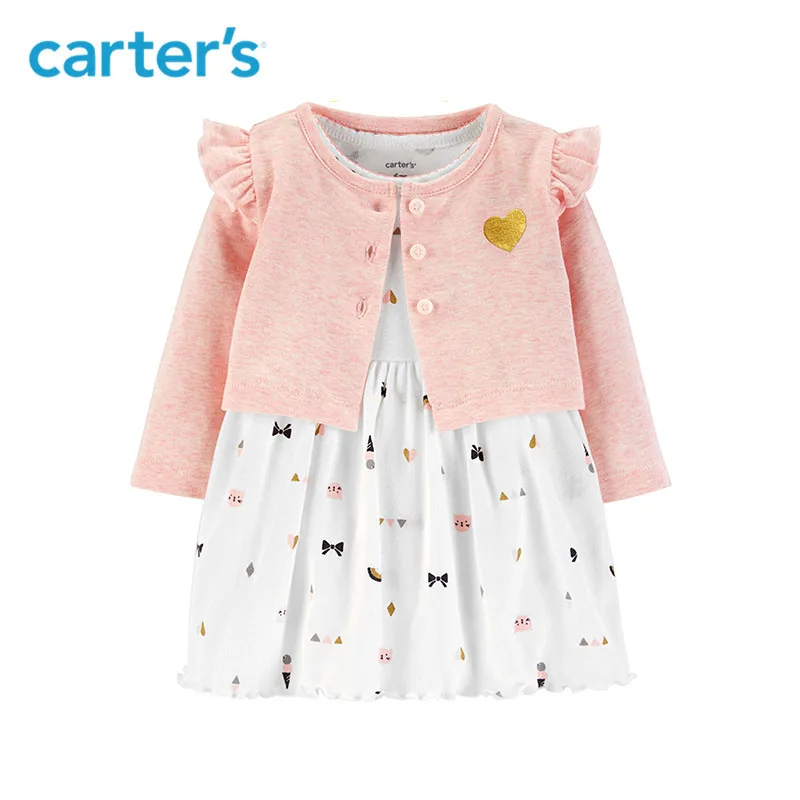 2 шт. милый Принт боди платье блеск сердце Flutter плечо кардиган комплект Carter's для