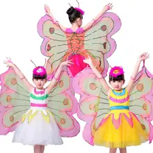 Горячая Хэллоуин Косплей Фея Ангел с крыльями тема насекомых костюм для детей Девушка Крылья Бабочки Костюм Платье для сцены