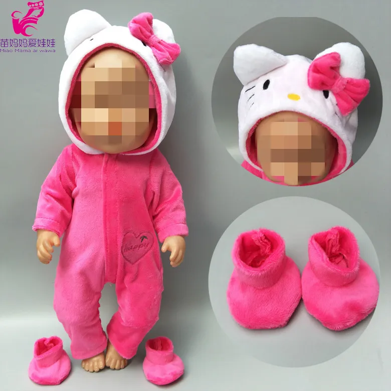 

Dolls Hooded cute cat clothes pants set For 43cm Baby dolls clothes jumpsuit outwear children new year gift